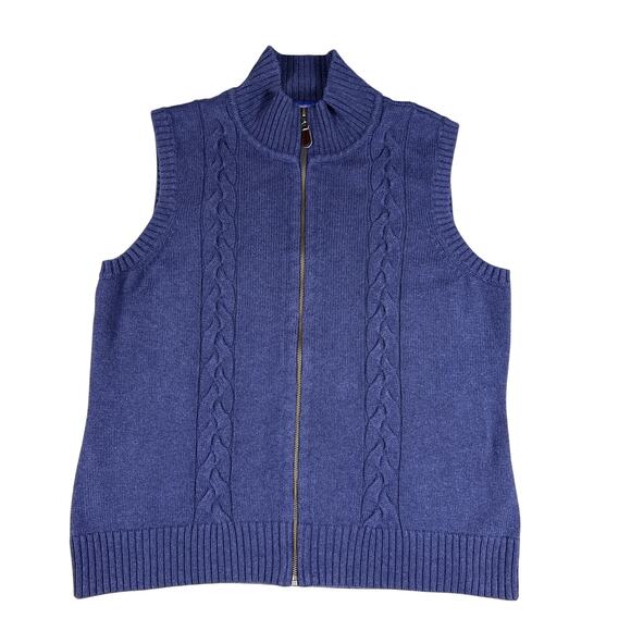Pendleton Sweater Vest Cable Knit Womens XL Full Zipper Navy Blue Mock Neck - Picture 2 of 8